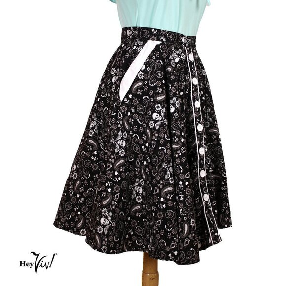 Hell Bunny Circle Skirt Black and White Skull Paisley Pattern Size S - Hey Viv - Picture 3 of 6